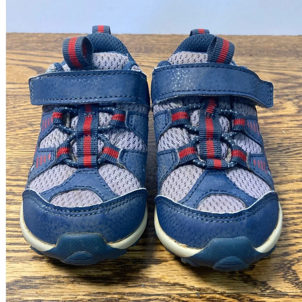Merrell Kids ML267853 Navy Blue Grey Red Trail Sneakers Hook Loop Size 8W Wide